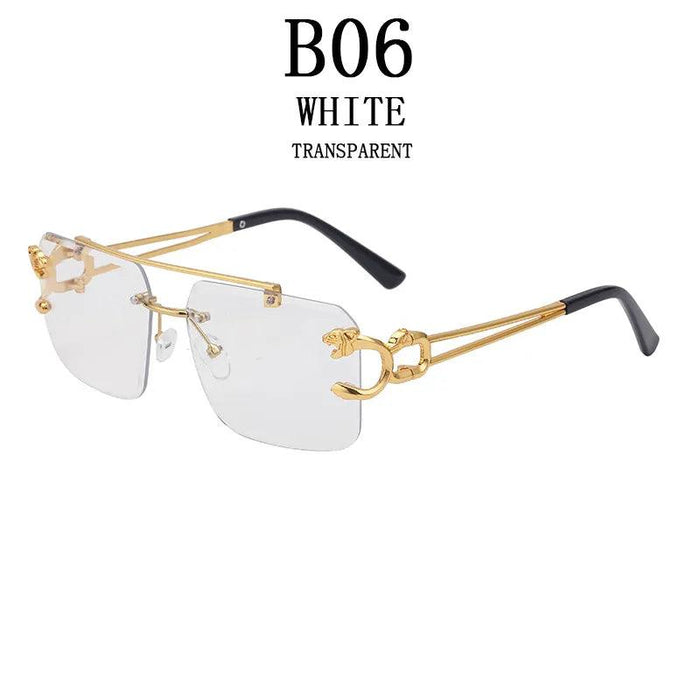 Retro Rimless Sunglasses with Wood Finish and UV Protection
