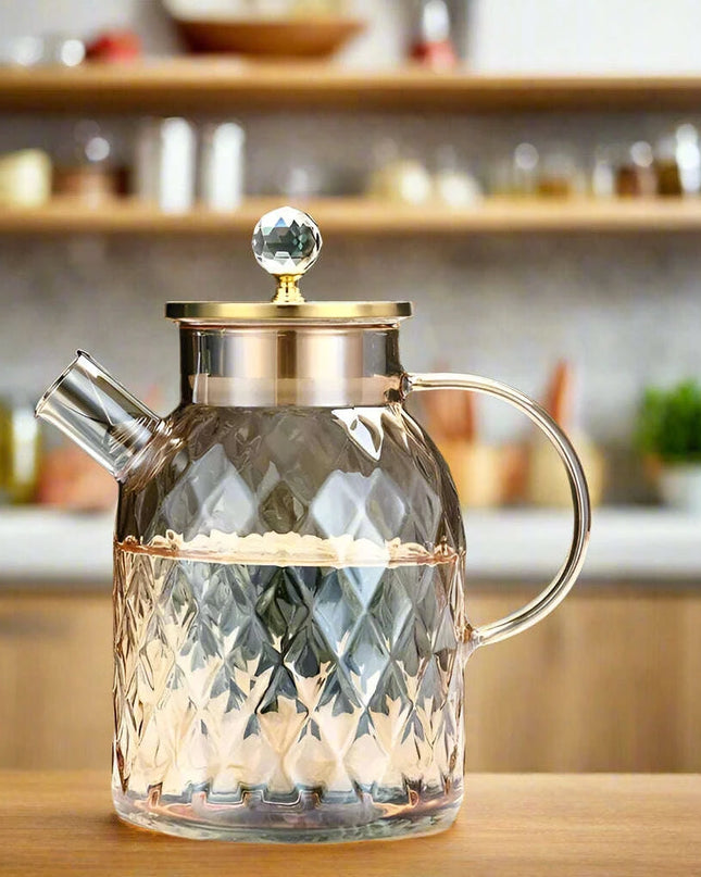 Elegant 1.8L Diamond Pattern Glass Kettle for Juices, Milk, Coffee, and Tea - Stylish Drinkware Set for Family Gatherings