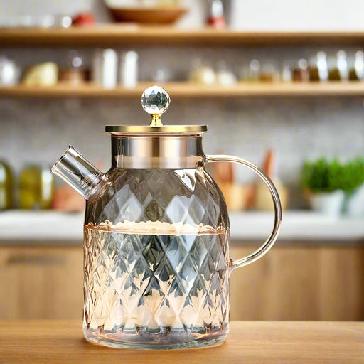 Elegant 1.8L Diamond Pattern Glass Kettle for Juices, Milk, Coffee, and Tea - Stylish Drinkware Set for Family Gatherings