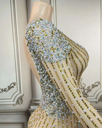 Glamorous Golden Diamond Tassel Evening Gown for Unforgettable Nights in Dubai and Saudi Arabia