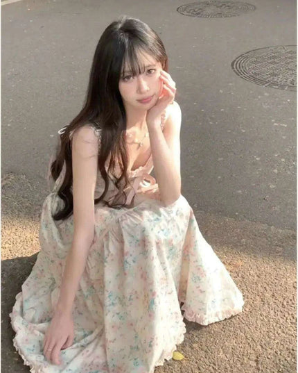 Floral Midi Dress with Adorable Bow - Trendy Korean Style Casual Evening Outfit for Women