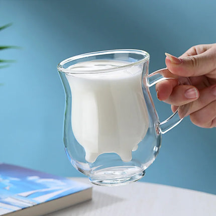 Double Wall Glass Creamer Jug — 250ml Cow-Shaped Milk Pitcher