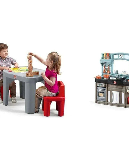 Imaginative Charcoal and Crimson Kids Play Table and Chair Set - Durable Furniture for Creative Adventures