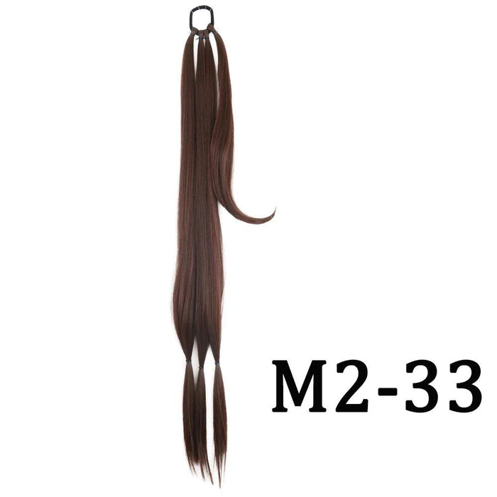 Chic Braided Ponytail Extension Set - Black & Brown Heat-Resistant Synthetic Hair Tie