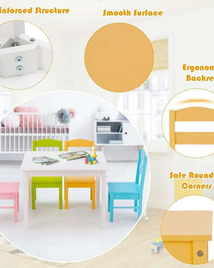 Vibrant Wooden Kids' Activity Table and Chair Set with 4 Seats - Ideal for Creative Play and Learning