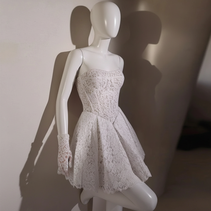 Strapless Lace Mini Wedding Dress — Structured Bodice, Custom & Plus Sizes