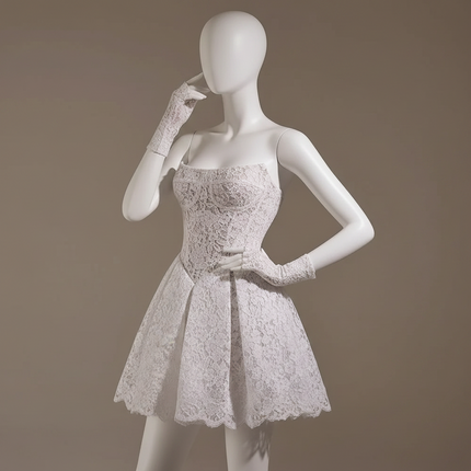 Strapless Lace Mini Wedding Dress — Structured Bodice, Custom & Plus Sizes
