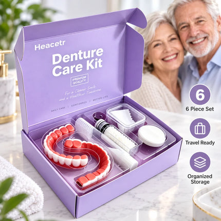 Sanwu Portable Denture Care Set - 6 Piece Travel Organizer with Cleani