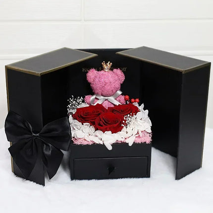Shop1105335996 Valentine's Bear Flower Gift Box with Necklace & Lipsti