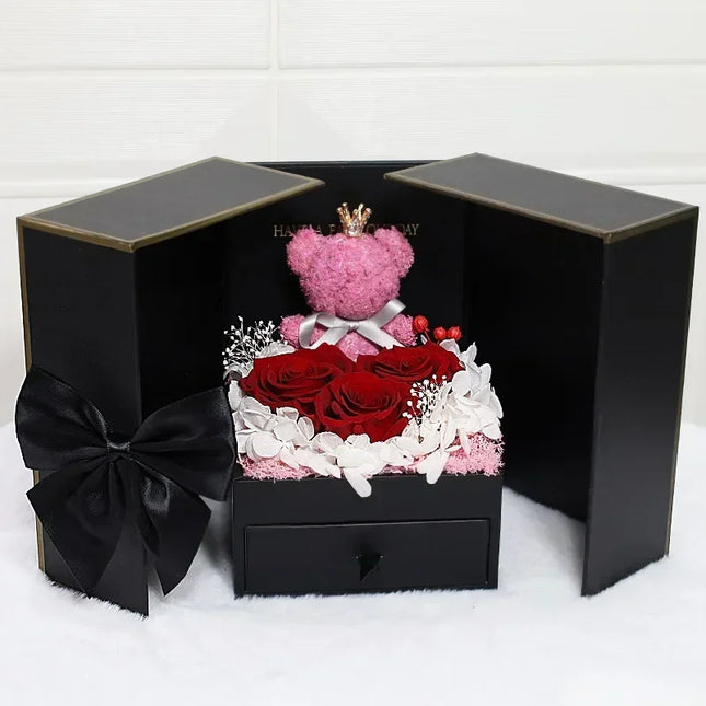 Shop1105335996 Valentine's Bear Flower Gift Box with Necklace & Lipsti