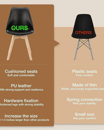 Sleek Mid-Century Dining Chair Ensemble: 4 Premium Leather-Cushioned Seats