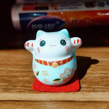 Charming Japanese Ceramic Lucky Cat Daruma Figurine for Home Decor and Gifting