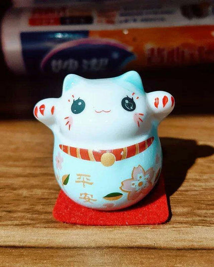 Charming Japanese Ceramic Lucky Cat Daruma Figurine for Home Decor and Gifting