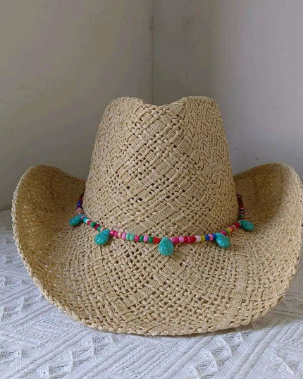 Rose Red Cowboy Straw Hat - Adjustable Wide Brim Sun Hat for All Seasons