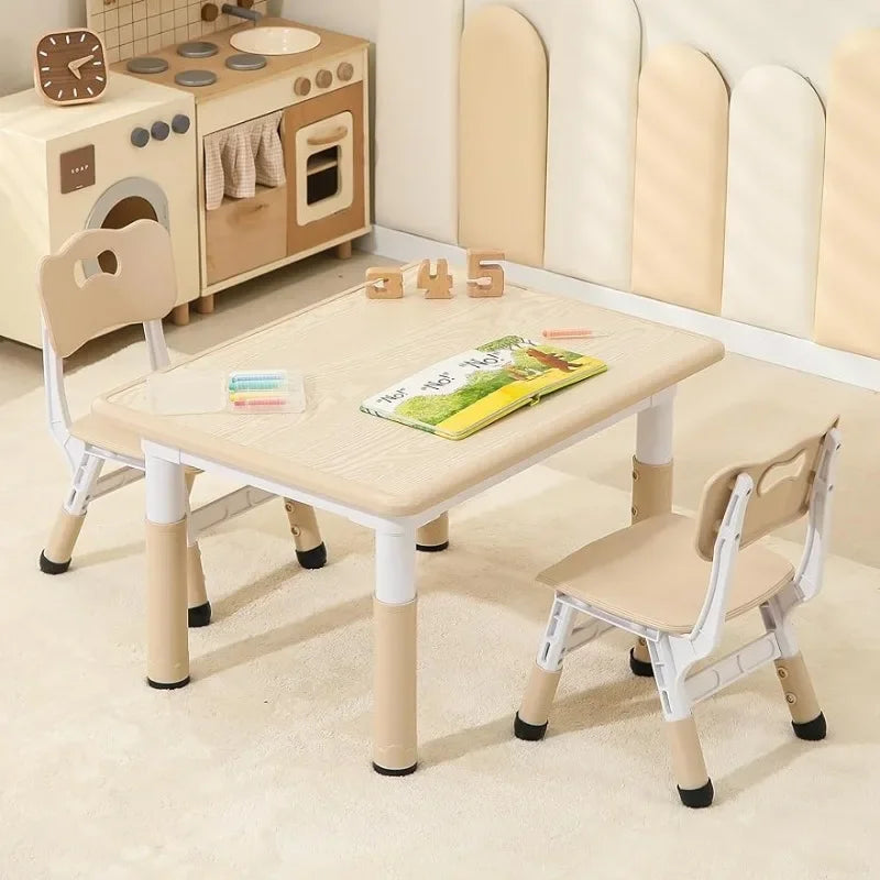 Adjustable Height Toddler Table Set with 2 Chairs for Kids Activity, 31.5''L x 23.6''W Children's Table for Boys and Girls