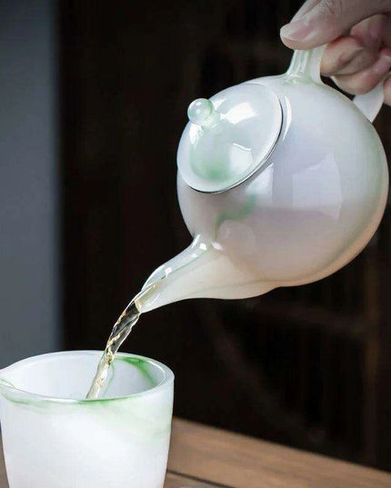 Elegant Jade Green Porcelain Tea Set - Deluxe Brewing Experience