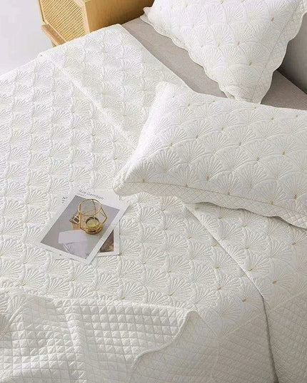 Nordic Elegance Cotton Quilt Set, Embroidered Summer Bedspread, 3-Piece Throw Coverlet