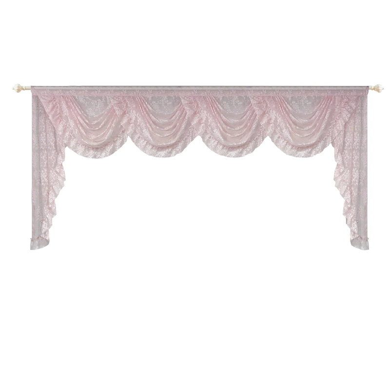 Pink Flower Ripple Sheer Lace Curtain Valance – Rod Pocket, Custom Width