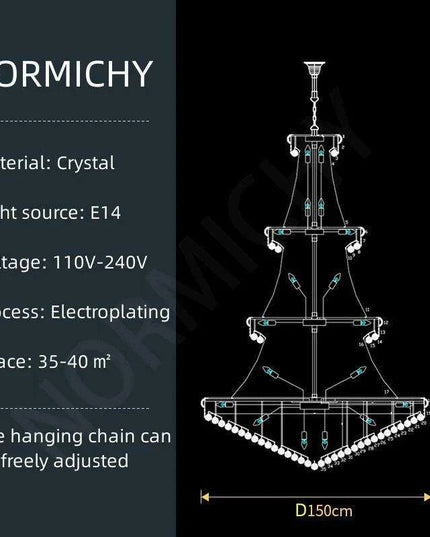 Opulent Chrome Crystal Chandelier - Elegant Lighting Solution for Luxury Hotels, Villas, and High-End Interiors