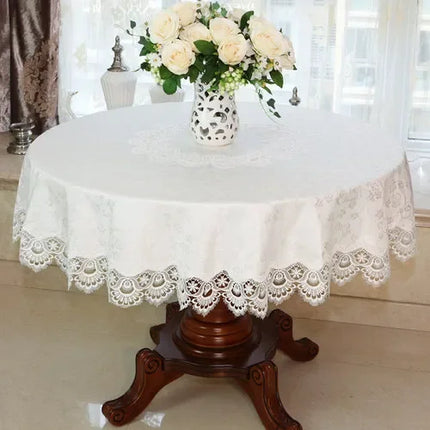 Embroidered Lace Round Tablecloth — Pastoral Rose Gold Table Linen