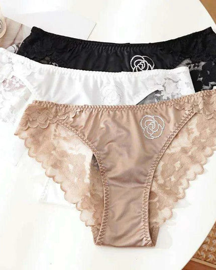 Luxe Sheer Lace Hipsters with Sparkling Rhinestones - Premium Satin Silk Seamless Comfort Briefs