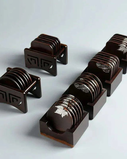 Elegant Ebony Square Zen Tea Ceremony Set with Wooden Tray