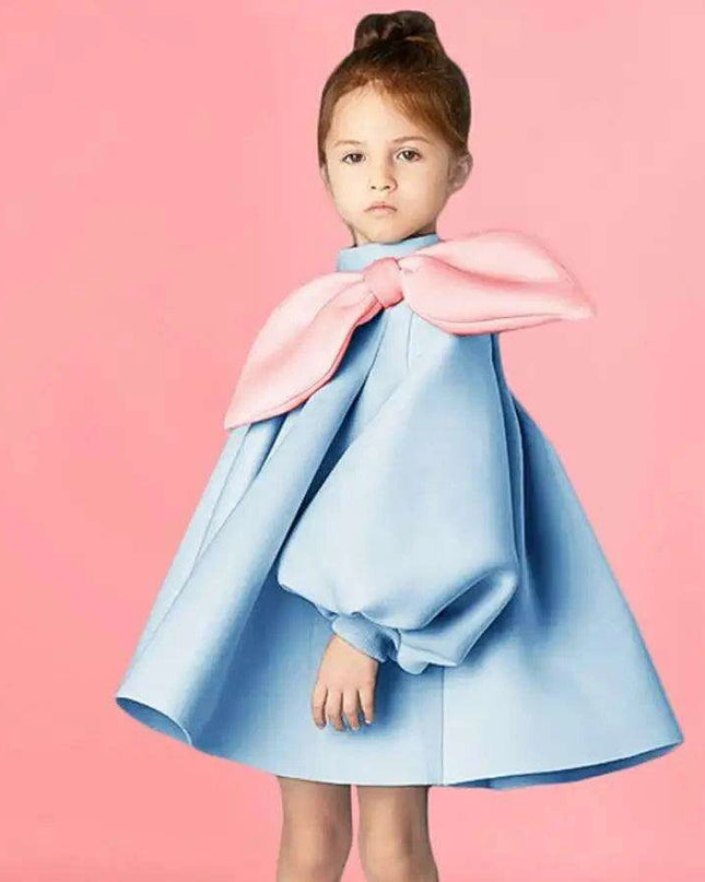 Charming Boutique Princess Dress for Girls with Elegant Bow and Puff Sleeves