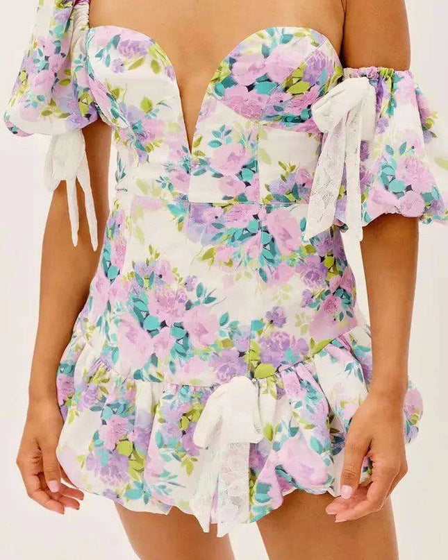 Chic Floral One-Shoulder Mini Dress with Vintage Appeal