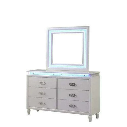 Milky White Modern LED Bedroom Set - Elegant Design with Ample Storage
