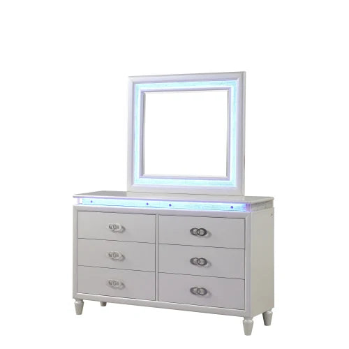 Elegant LED Queen Bedroom Furniture Set in Milky White - Stylish Design with Spacious Storage