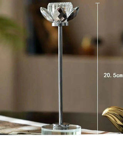 Glistening Golden Lotus Candle Stand with Crystal Floral Details - Exquisite Wedding Centerpiece