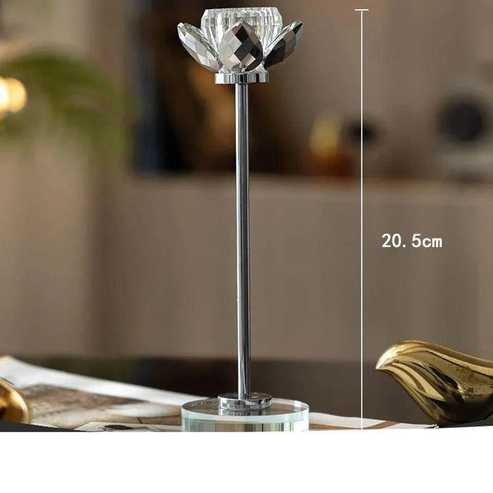 Golden Crystal Lotus Candlestick Holder - Wedding Table Decoration Candelabrum with Crystal Flowers