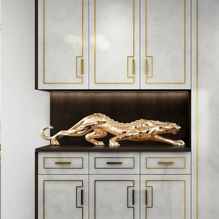 Luxury Resin Leopard Statue — Diamond Embellished, Gold or Silver, Two Sizes