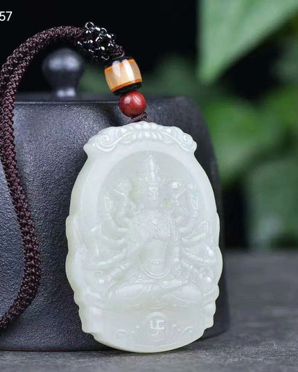 Natural White Hetian Jade Guanyin Pendant Necklace for Peace and Prosperity