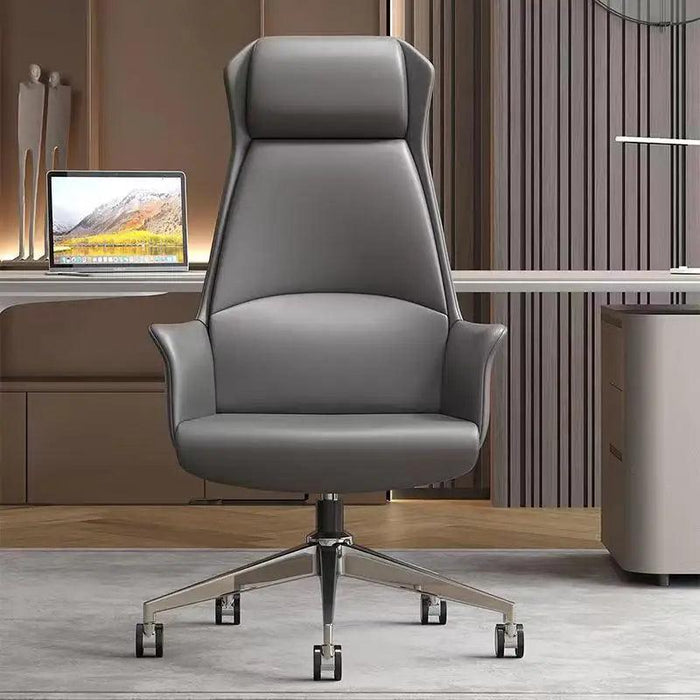 Luxurious Swivel Leather Office Chair with Reclining Backrest and Nordic Design