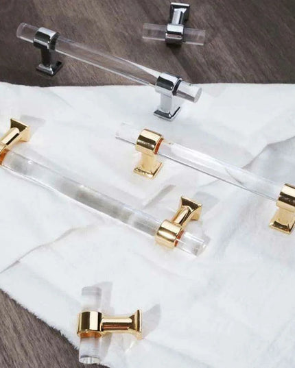 Luxurious Gold Acrylic Drawer Handles with Crystal Detailing - Chic Cabinet Pulls