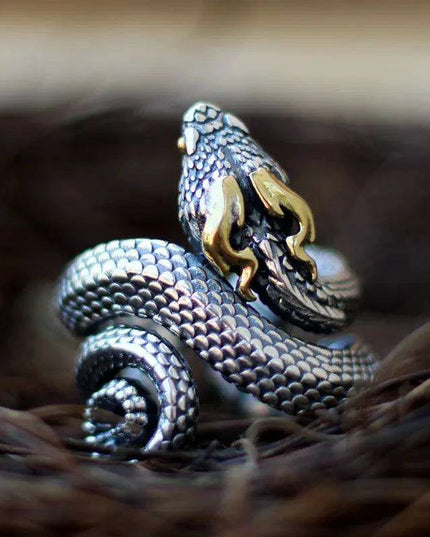 Fierce Vintage Gothic Serpent Wrap Ring - Unique Punk Animal Statement Jewelry