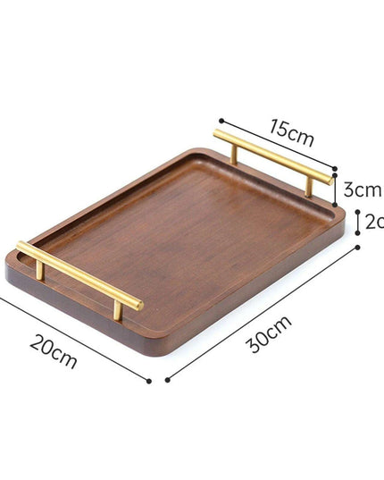 Stylish Wooden Serving Tray with Sturdy Metal Handles - Multi-Functional Decorative Platter for Entertaining and Home Styling