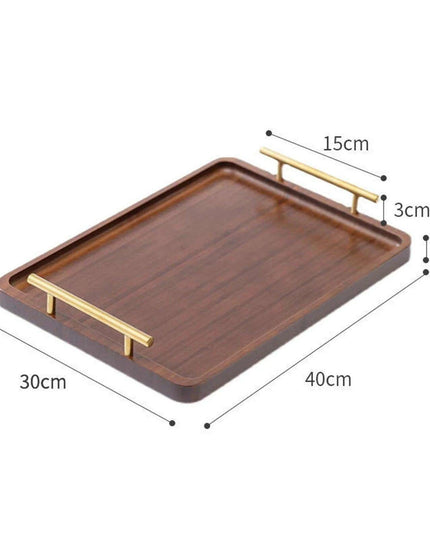 Stylish Wooden Serving Tray with Sturdy Metal Handles - Multi-Functional Decorative Platter for Entertaining and Home Styling