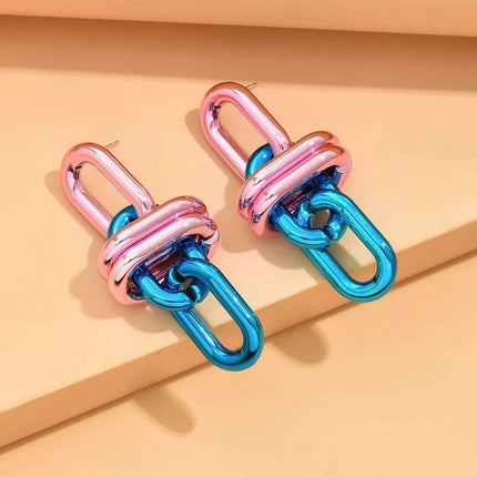 Emerald Edge Geometric Chain Earrings - Punk Chic Dangle Statement