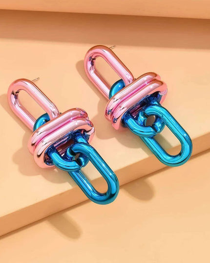 Emerald Edge Geometric Chain Earrings - Punk Chic Dangle Statement