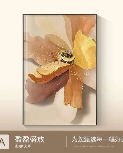 Sophisticated Blue Floral Abstract Canvas Artwork with Gold Leaf Highlights - Modern Scandinavian Home Decor