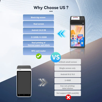 Z108 Android 14 Dual-Screen POS Terminal with NFC & Thermal Printer