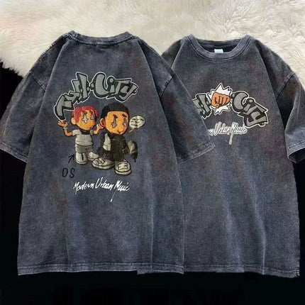 Vintage American Tide Heavy Cotton Summer T-Shirt for Men - Loose Fit Short Sleeves