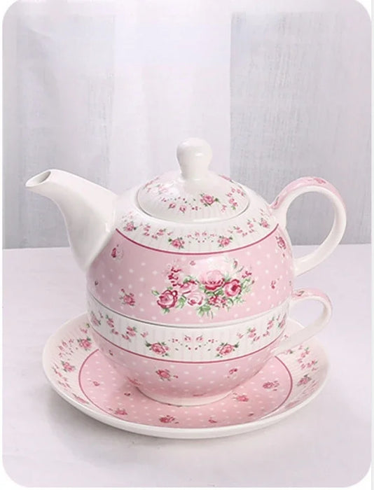 Vintage Floral Porcelain Tea Set with Shabby Chic Design