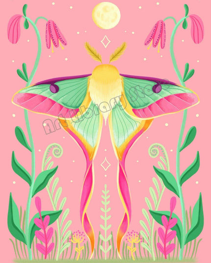 Enchanting Insect Canvas Art: Vibrant Moth and Golden Beetle Decor for a Playful Home