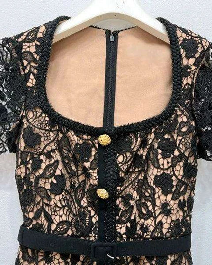 Floral Lace Midi Mini Dress for Women - Spring/Summer Collection, Short Sleeve, Single Breasted, Perfect for Bridesmaids