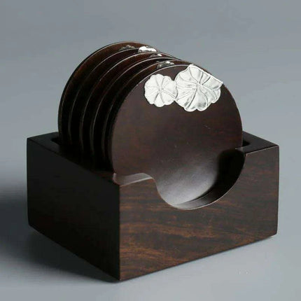 Elegant Ebony Square Zen Tea Ceremony Set with Wooden Tray