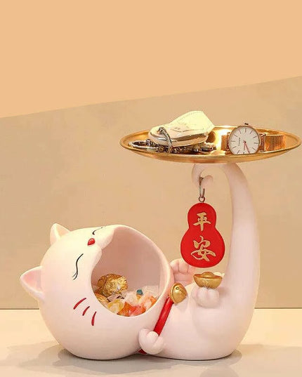 Charming Maneki-neko Key Organizer: Whimsical Resin Cat for Stylish Home Decor and Good Luck