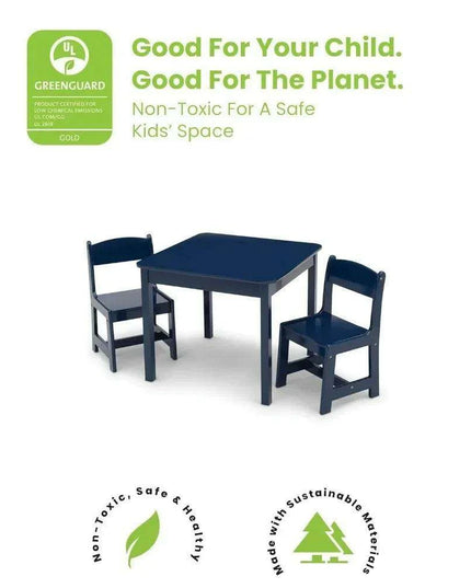 Kids Deep Blue Wooden Play Table and Chair Set - Ideal for Arts, Crafts, and Learning Activities, Includes 2 Chairs